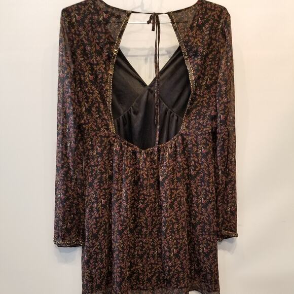 Forever 21 V Neck Backless Fit & Flare Dress Comfortable Long Sleeve Womens Sz L - Picture 8 of 11